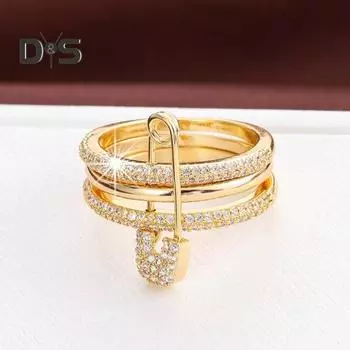 Женское съемное кольцо 3 в 1, дизайн в форме булавки, стразы, декор, полированное сплавное многослойное кольцо, женское украшение на палец для выпускного вечера и повседневной носки 6 серебряный