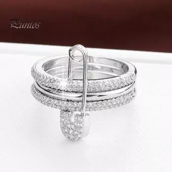 Женское съемное кольцо 3 в 1, дизайн в форме булавки, стразы, декор, полированное сплавное многослойное кольцо, женское украшение на палец для выпускного вечера и повседневной носки 8 серебряный