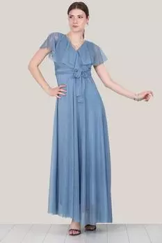 Женское серебристое длинное вечернее платье