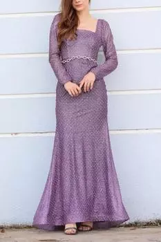 Женское серебристое длинное вечернее платье