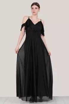 Женское серебристое длинное вечернее платье