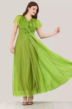 Женское серебристое длинное вечернее платье