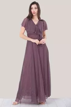 Женское серебристое длинное вечернее платье