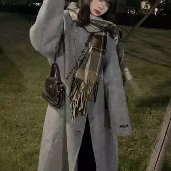 Женское серое шерстяное пальто в стиле Хепберн 2024 года — корейский стиль, коллекция осень/зима, горячая распродажа, маленький размер, высокое качество S