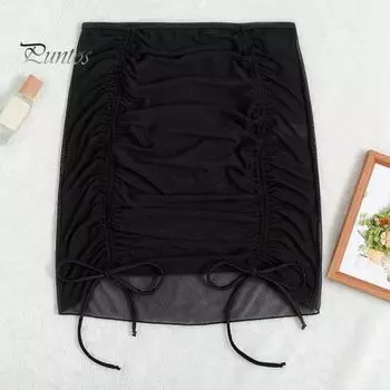 Женское сетчатое бикини с высокой талией и прозрачным боковым шнурком, солнцезащитный крем, тонкие пляжные трусы-бикини, прикрытие L чёрный