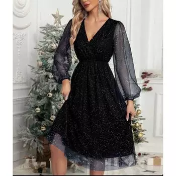 Женское сетчатое платье с длинными рукавами и V-образным вырезом, элегантное, облегающее, однотонное, из сетки L армия зеленый