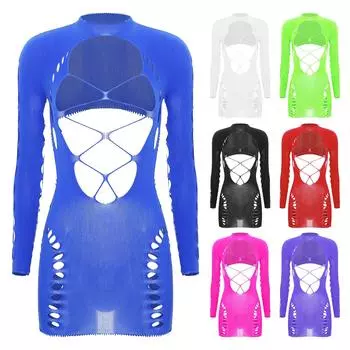 Женское сексуальное эластичное облегающее платье в сеточку с открытой спиной, Клубная одежда, ночное белье, купальник, бикини, прикрытие One Size