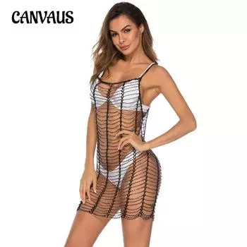 Женское сексуальное ажурное платье-бретелька из чистого бисера с крючками для пляжа, пляжное накидка One Size чёрный