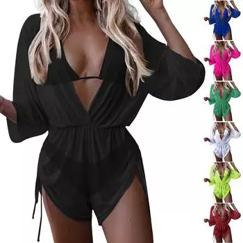 Женское сексуальное бикини из трех частей на шнуровке с высокой талией и подкладкой на груди без стального бюстгальтера, купальник L чёрный