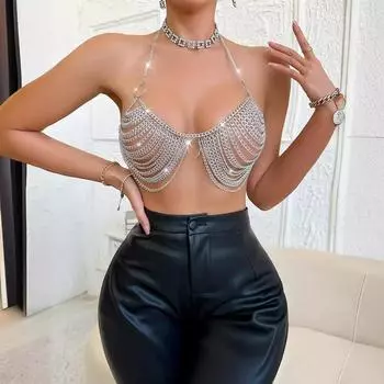 Женское сексуальное бикини с цепочкой и подтяжками X Sex Dress one size fits all серебряный