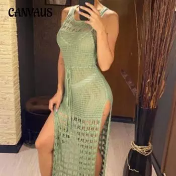 Женское сексуальное бикини с кисточками, длинное, однотонное, круглое, без рукавов, длинное платье S белый