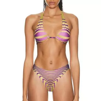 Женское сексуальное бикини с разрезом и принтом, модный купальник с накладкой на грудь без стального бюстгальтера L фиолетовый