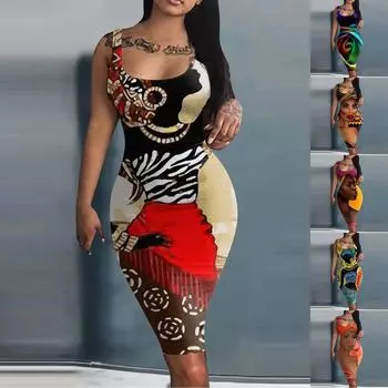 Женское сексуальное боди, платье-майка без рукавов, длина миди, тонкое облегающее платье для вечеринки, пляжа, свиданий, платье без рукавов с абстрактным художественным принтом M оранжевый