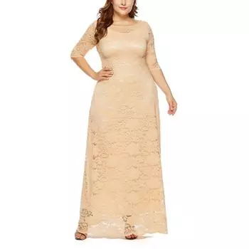 Женское сексуальное большое однотонное кружевное вечернее платье с круглым вырезом, платье высокого качества XXXXXL