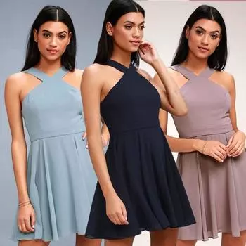 Женское сексуальное клубное мини-платье без рукавов с открытой спиной 2024, летняя вечеринка с ремешками на молнии сзади, однотонные короткие платья с бретельками на бретельках S чёрный