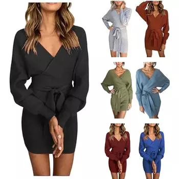 Женское сексуальное коктейльное мини-платье с длинным рукавом и открытой спиной, вязаный свитер с крыльями летучей мыши