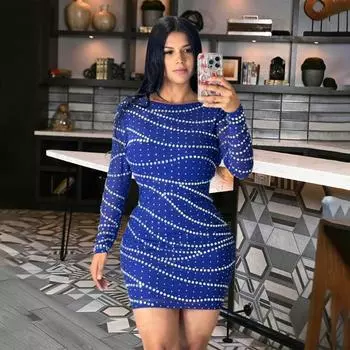 Женское сексуальное круглое платье с длинным рукавом и сексуальным лифом, модное короткое платье с бретелькой через шею S чёрный