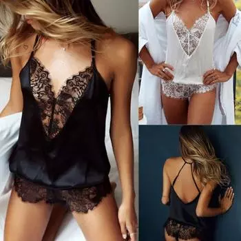Женское сексуальное кружевное цельное белье с открытой спиной и v-образным вырезом на бретелях, эротическое нижнее белье XL