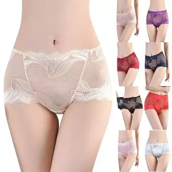 Женское сексуальное кружевное нижнее белье со средней высокой талией, трусы-боксеры с рюшами и узором