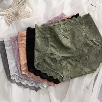 Женское сексуальное кружевное нижнее белье, трусики средней длины, дышащие бесшовные трусы, стрейч-трусы M светло-серый