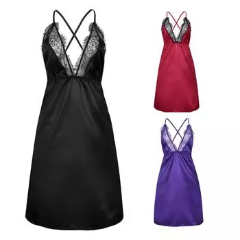 Женское сексуальное кружевное нижнее белье больших размеров, ночная рубашка с боковыми разрезами XXL чёрный