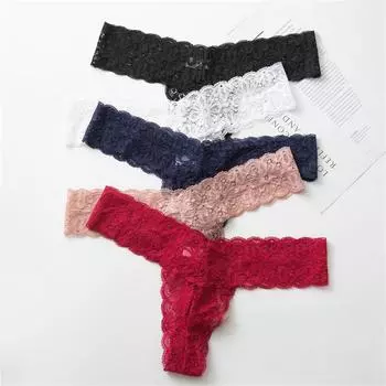 Женское сексуальное кружевное нижнее белье стринги из чистого хлопка с низкой посадкой трусики с талией L красный
