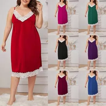 Женское сексуальное кружевное ночное платье на подтяжках, комплект повседневного размера плюс, пижамы, пижамы L красный