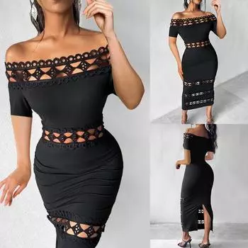 Женское сексуальное кружевное облегающее платье миди с разрезом, женское праздничное коктейльное облегающее платье-сарафан