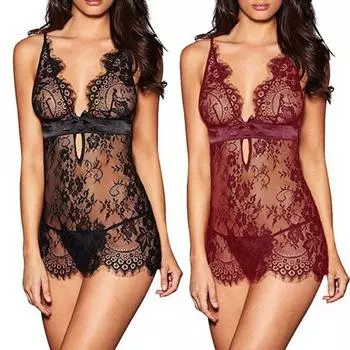 Женское сексуальное кружевное перспективное платье, эротическое нижнее белье с открытой спиной, цельная одежда для сна XXL