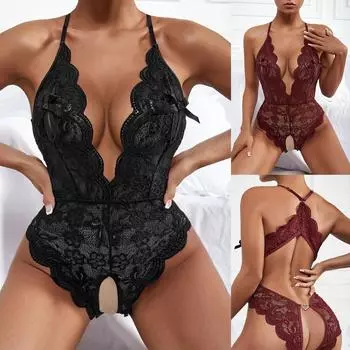 Женское сексуальное кружевное сиамское сексуальное эротическое белье с глубоким V-образным вырезом и разрезом L