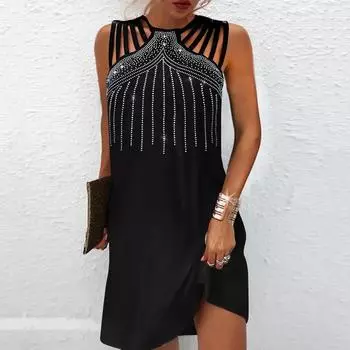 Женское сексуальное мини-платье без рукавов с блестками, женское вечернее клубное платье S чёрный