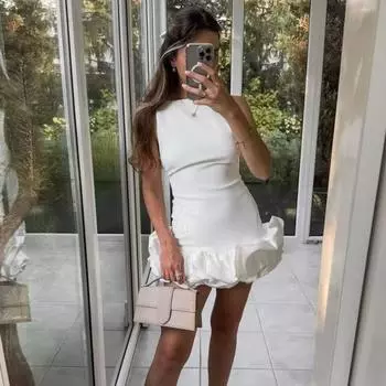 Женское сексуальное мини-платье, однотонное, облегающее, женское платье с круглым вырезом, без рукавов, с открытой спиной, короткое платье для праздничной вечеринки S