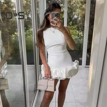 Женское сексуальное мини-платье, однотонное, облегающее, женское платье с круглым вырезом, без рукавов, с открытой спиной, короткое платье для праздничной вечеринки S чёрный