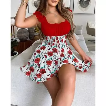 Женское сексуальное мини-платье с глубоким вырезом, цветочное платье в стиле бохо L чёрный