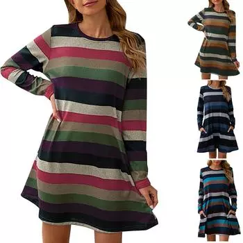 Женское сексуальное многоцветное свободное платье L коричневый