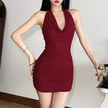 Женское сексуальное модное платье Royal Sister Wind с открытыми плечами и плиссировкой S бордовый