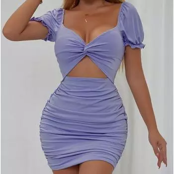 Женское сексуальное модное платье с плиссировкой и рукавами-фонариками на бедрах XS белый