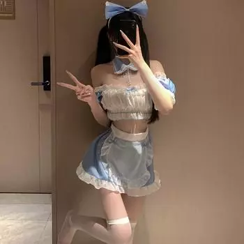 Женское сексуальное нижнее белье, эротические костюмы для косплея горничной, наряд для женщин, милый топ для кофейной девушки, короткая юбка, комплект униформы, экзотическое платье One Size