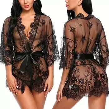 Женское сексуальное нижнее белье Babydoll Sleepwear Underwear Lace Coat Briefs Nightwear XL
