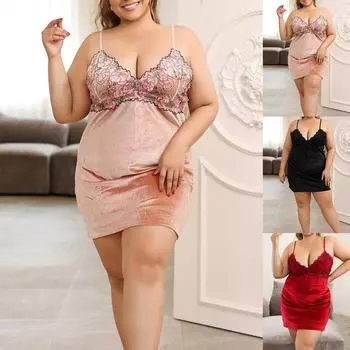 Женское сексуальное нижнее белье без рукавов больших размеров с цветочным принтом, пижама, женское однотонное мешковатое свободное платье с v-образным вырезом, мини-платье 2XL чёрный