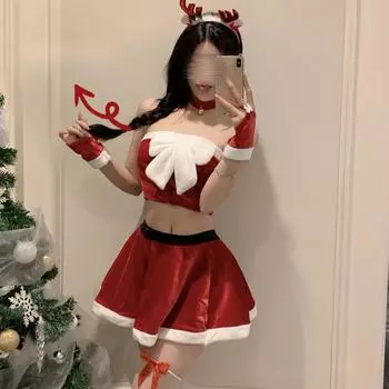 Женское сексуальное нижнее белье чисто-красного цвета, рождественское сексуальное настроение, одежда, костюм One Size