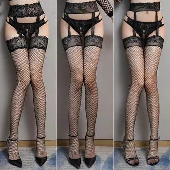 Женское сексуальное нижнее белье Чулки цельные с вырезами Подтяжки цельные кружевные жаккардовые леггинсы Чулки с подвязками Чулки в сеточку one size