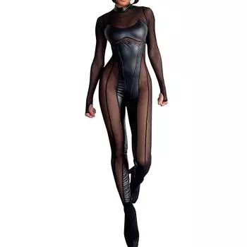 Женское сексуальное нижнее белье для вечеринок, сетчатый прозрачный боди с длинным рукавом One Size