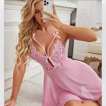 Женское сексуальное нижнее белье, глубокий V-образный вырез, боди, сетчатая ночная рубашка, кукольный костюм, экзотический костюм, прозрачная короткая юбка, одежда для сна Allure XL