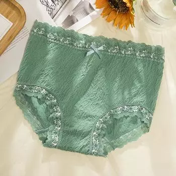 Женское сексуальное нижнее белье из чистого хлопка с высокой эластичностью и кружевом, дышащие легкие трусы со средней талией one size жёлтый