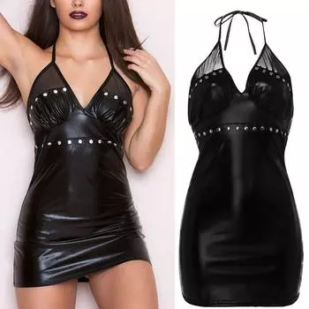 Женское сексуальное нижнее белье из искусственной кожи, боди, мини-платье, нижнее белье L