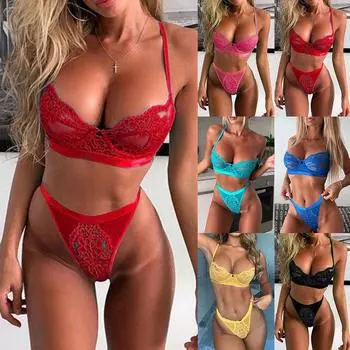 Женское сексуальное нижнее белье кружевной бюстгальтер женские стринги комплект нижнего белья ночная одежда пижамы S розы красного