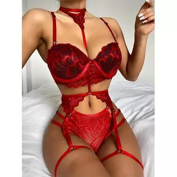 Женское сексуальное нижнее белье Платье Babydoll Нижнее белье Экзотическое ролевое сексуальное нижнее белье Рождественский костюм Эротический комплект с подвязками Сексуальные боди S