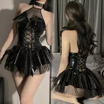 Женское сексуальное нижнее белье ролевые костюмы цельный лакированная кожа униформа женская мода соблазн страстное платье ночная рубашка XXS