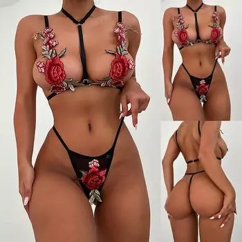 Женское сексуальное нижнее белье с вышивкой и цветочным принтом, модный бюстгальтер S